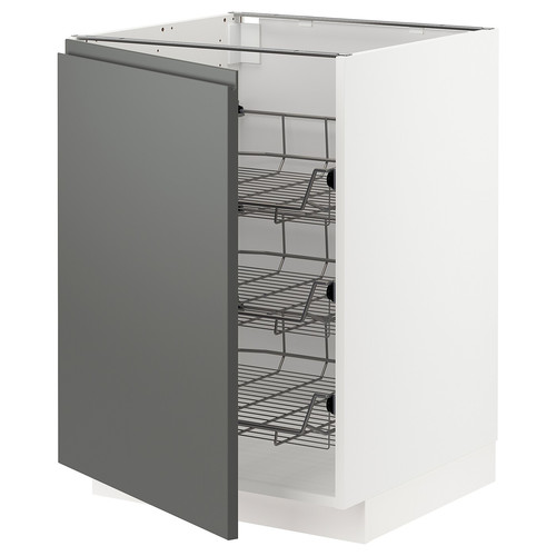 METOD Base cabinet with wire baskets, white/Voxtorp dark grey, 60x60 cm