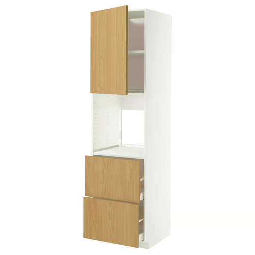 METOD / MAXIMERA Hi cab f ov w dr/2 frnts/2 hi drwrs, white/Sinarp oak veneer, 60x60x220 cm