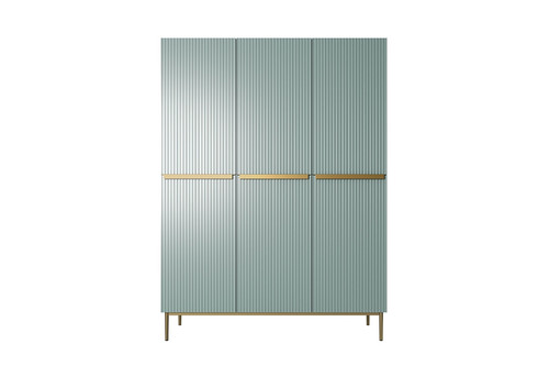Wardrobe Nicole with Drawer Unit 150 cm, sage, gold handles and legs