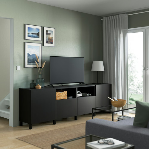 BESTÅ TV bench with doors and drawers, black-brown, Lappviken/Stubbarp black-brown, 240x42x74 cm