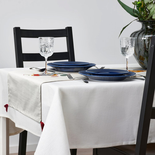 MÄVINN Table-runner, white red/tassel, 35x130 cm