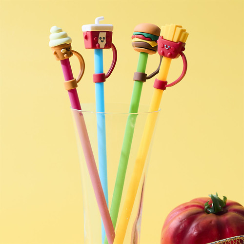 Reusable Plastic Straw Set (4 Pieces) Fast Food