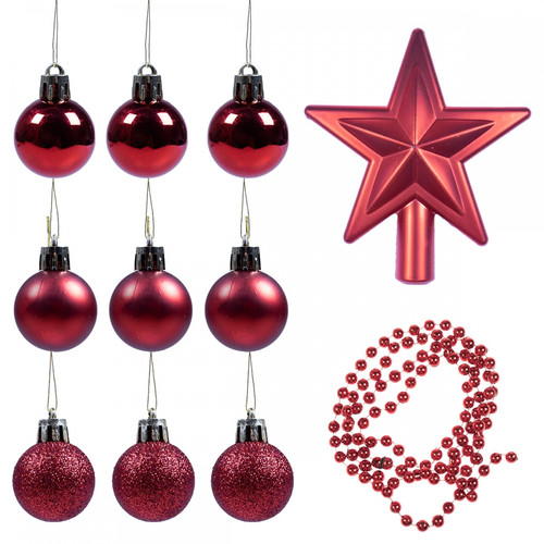Mixed Christmas Ornaments Set, Red, 11 Pieces