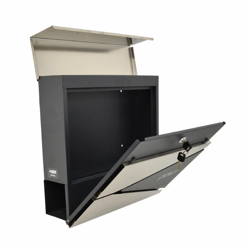 Modern Wall-Mount Letterbox, Anthracite/Silver, 370x370x105mm