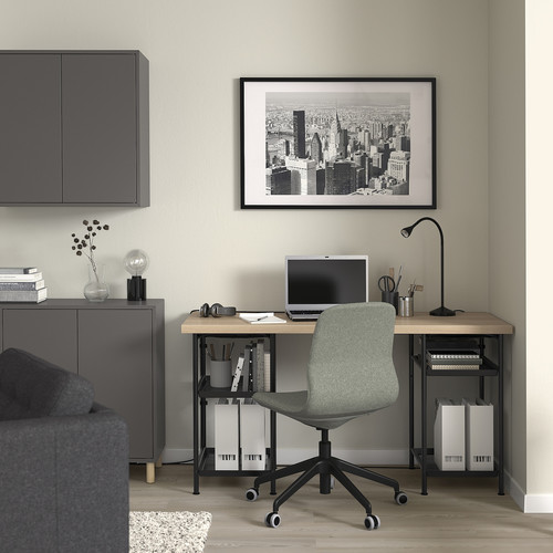 LAGKAPTEN/SPÄND Desk, white stained oak effect/black, 140x60 cm