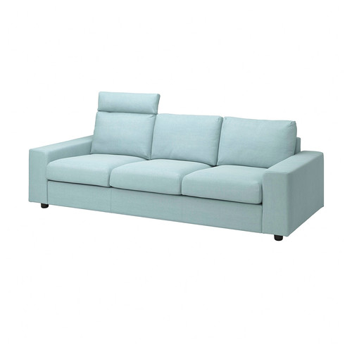 VIMLE Cover for 3-seat sofa, with headrest with wide armrests/Saxemara light blue