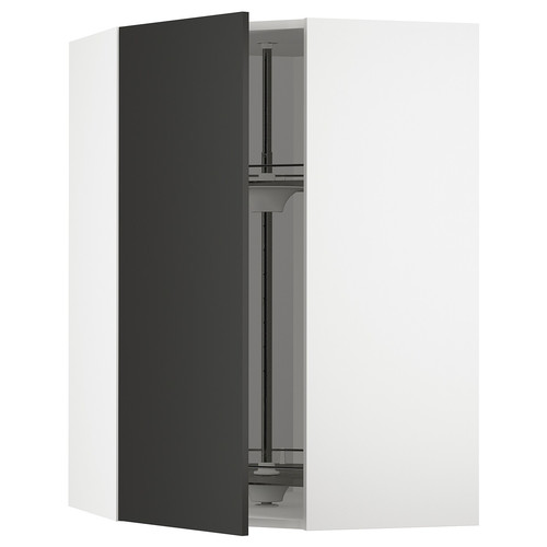 METOD Corner wall cabinet with carousel, white/Nickebo matt anthracite, 68x100 cm