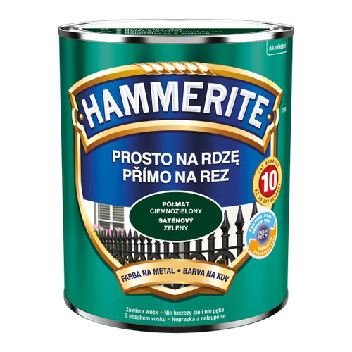 Hammerite Direct To Rust Metal Paint 0.7l, semi-matt dark green