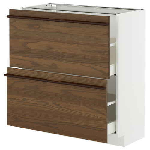 METOD / MAXIMERA Base cabinet with 2 drawers, white/Stensta dark brown ash veneer, 80x37 cm