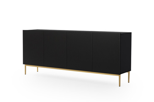 Four-Door Cabinet Nicole 200cm, matt black, gold legs