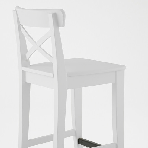 INGOLF Bar stool with backrest, white, 74 cm
