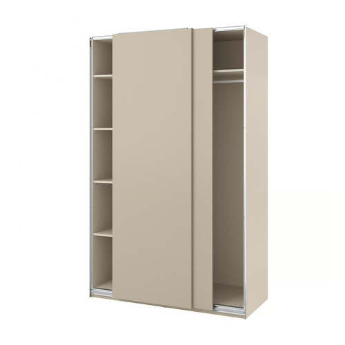 PAX / HASVIK Wardrobe with sliding doors, grey-beige/grey-beige, 150x66x236 cm
