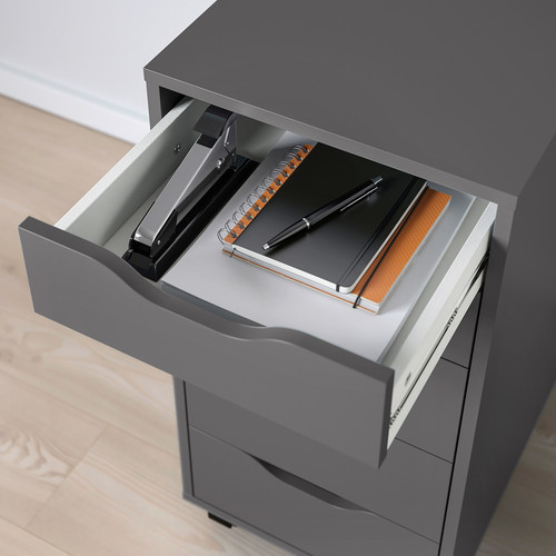 ALEX Drawer unit on castors, dark grey/black, 36x76 cm