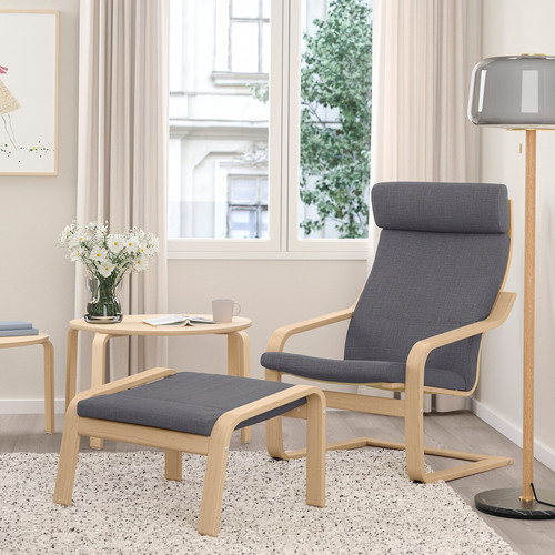 WRONG! POÄNG Armchair, white stained oak veneer/Skiftebo dark grey