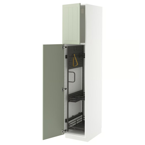 METOD High cabinet with cleaning interior, white/Stensund light green, 40x60x200 cm