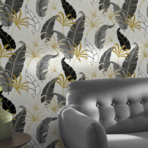 GoodHome Vinyl Wallpaper on Fleece Selago, white