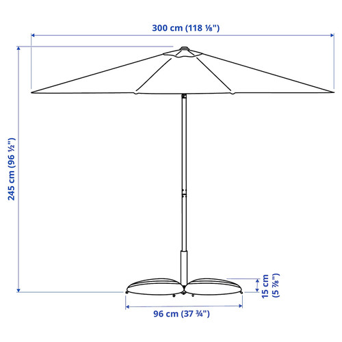 JOGGESÖ / IGGÖN Parasol with base, tilting light grey-beige/dark grey, 300 cm