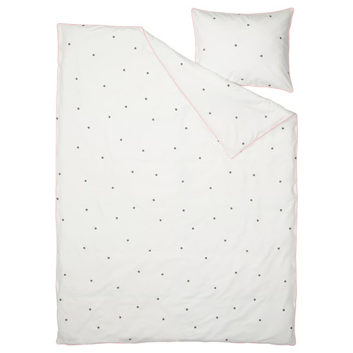 VÄNKRETS Duvet cover and pillowcase, dot pattern white, pink, 150x200/50x60 cm