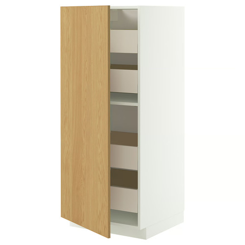 METOD / MAXIMERA High cabinet with drawers, white/Sinarp oak veneer, 60x60x140 cm