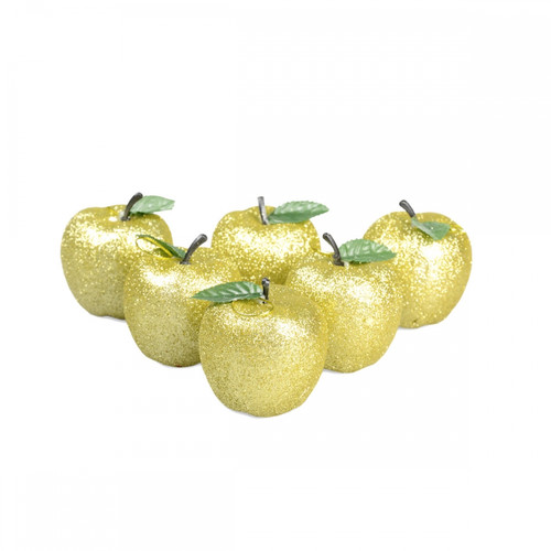 Glitter Apple Christmas Ornaments, Gold, Pack of 6