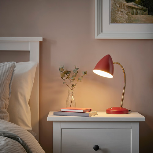 ISNÅLEN LED work lamp, red/brass-colour