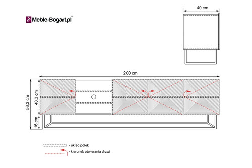 TV Cabinet Asha 200 cm, metal legs, matt black