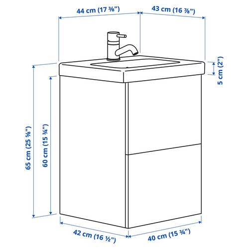 ENHET / TVÄLLEN Wash-stnd w drawers/wash-basin/tap, white/pale grey-green, 44x43x65 cm
