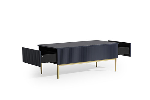 Coffee Table with 2 Drawers Nicole, dark blue/gold legs