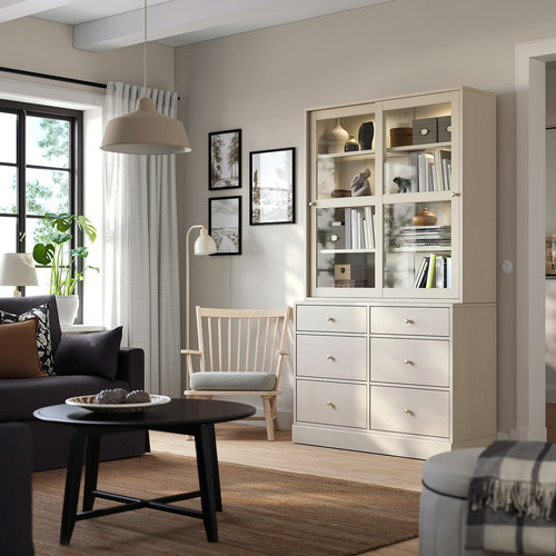 HAVSTA Storage combination w glass-doors, grey-beige, 121x47x212 cm