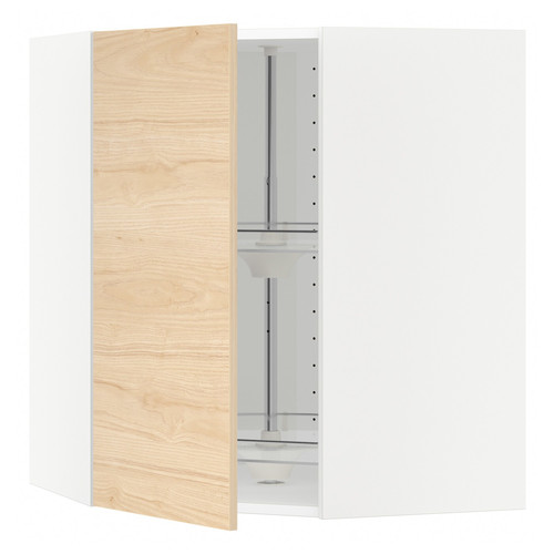 METOD Wall cabinet with carousel, white/Askersund light ash effect,  68x80 cm