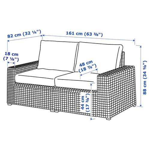 SOLLERÖN 2-seat modular sofa, outdoor, dark grey/Frösön/Duvholmen dark beige-green, 161x82x88 cm