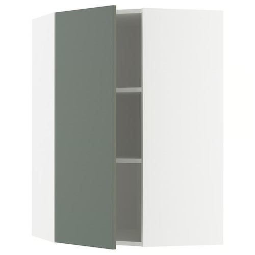 METOD Corner wall cabinet with shelves, white/Nickebo matt grey-green, 68x100 cm