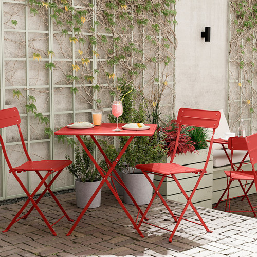 SUNDSÖ Table and 2 folding chairs, outdoor bright red/bright red, 65x65 cm
