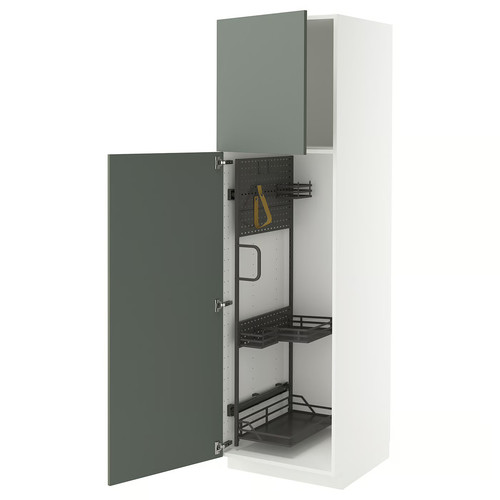 METOD High cabinet with cleaning interior, white/Nickebo matt grey-green, 60x60x200 cm
