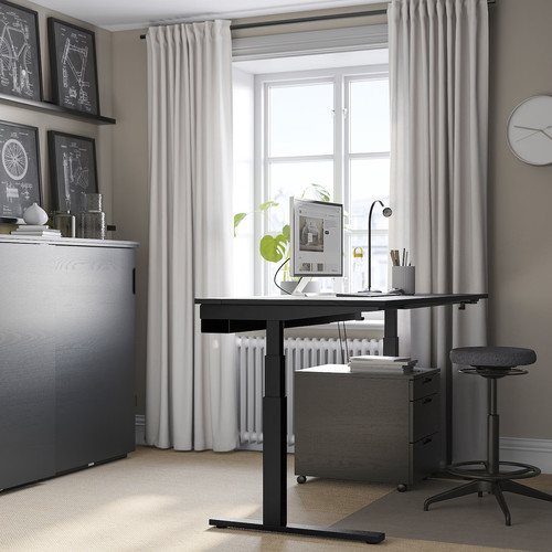 MITTZON Desk sit/stand, electric black stained ash veneer/black, 160x80 cm