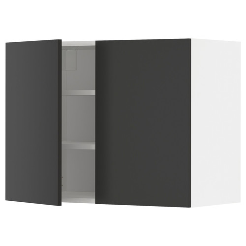METOD Wall cabinet with shelves/2 doors, white/Nickebo matt anthracite, 80x60 cm