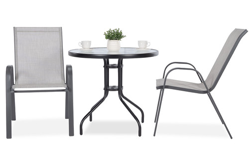 Elegant Outdoor Table with 2 Chairs, Duo 80 cm, grey