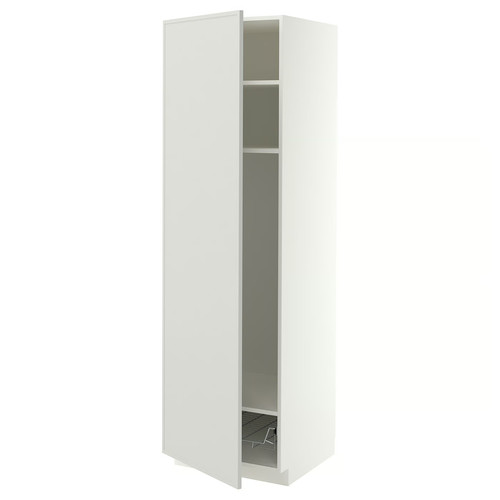METOD High cabinet w shelves/wire basket, white/Aspudden light grey, 60x60x200 cm