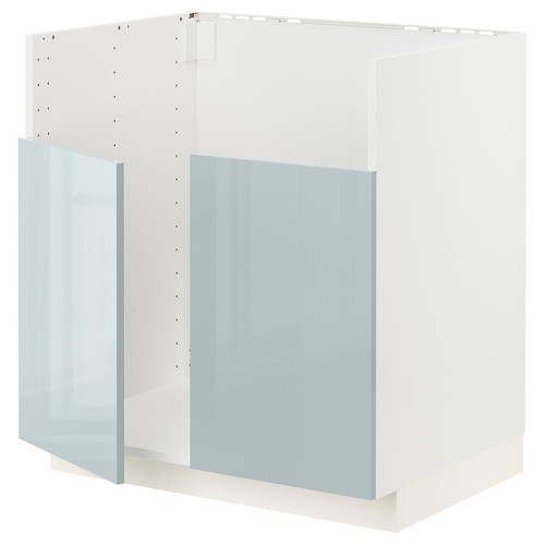 METOD Base cab f BREDSJÖN dbl bowl sink, white/Kallarp light grey-blue, 80x60 cm