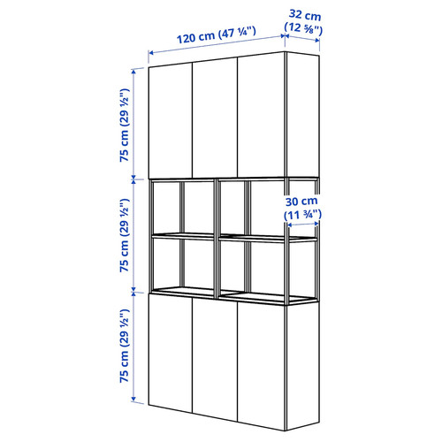 ENHET Storage combination, anthracite/grey frame, 120x32x225 cm