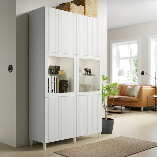 BESTÅ Storage combination w glass doors, white Sutterviken, Sindvik white clear glass, 120x42x202 cm