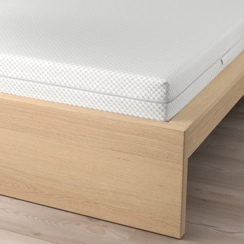 MALM Bed frame with mattress, white stained oak veneer/Åbygda firm, 90x200 cm
