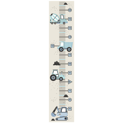 Wall Height Chart Height Measure 50-160cm | Construction Vehicles Blue