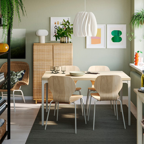 SKÅLSTA Chair, oak veneer/tubular metal/light grey-beige