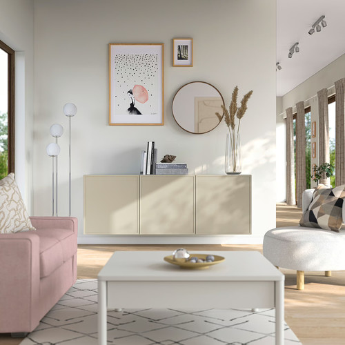 BESTÅ Wall-mounted cabinet combination, white/Krukmakare beige, 180x42x64 cm