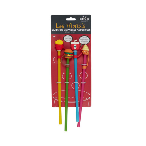 Reusable Plastic Straw Set (4 Pieces) Fast Food