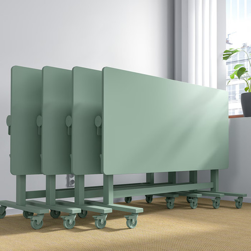 MITTZON Foldable table with castors, green, 140x70 cm
