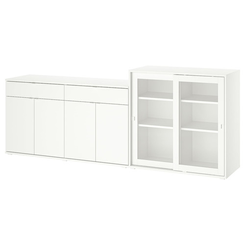 VIHALS Storage combination w glass doors, white/clear glass, 235x37x90 cm