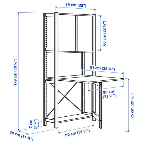 IVAR 1 sec/foldable table/sliding door, pine, 89x30x179 cm