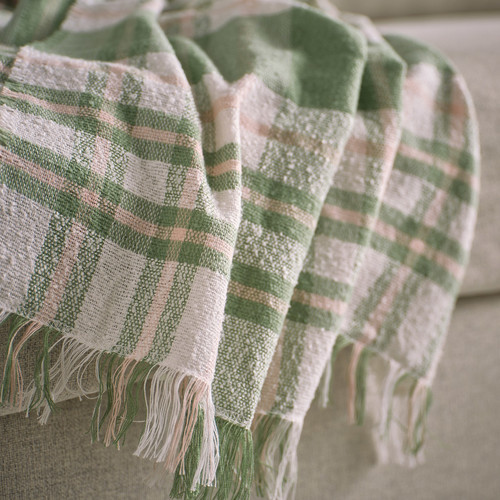 BISKOPSMÖSSA Throw, green/off-white, 130x170 cm